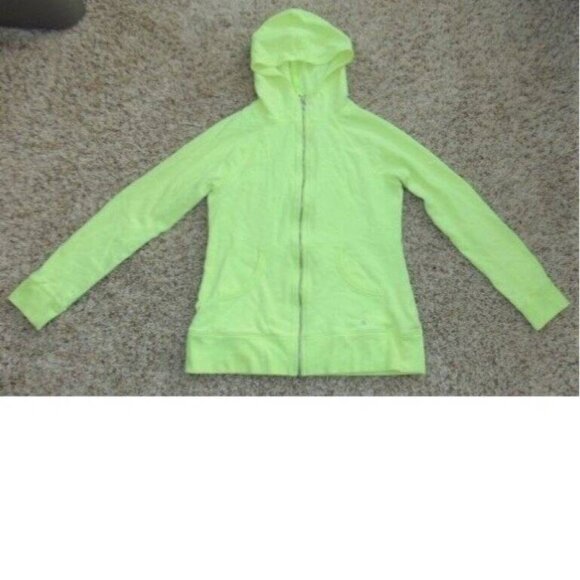 Womens Victorias Secret Jacket Medium Neon Yellow Zip Up Long Sleeve Hooded - Picture 1 of 5